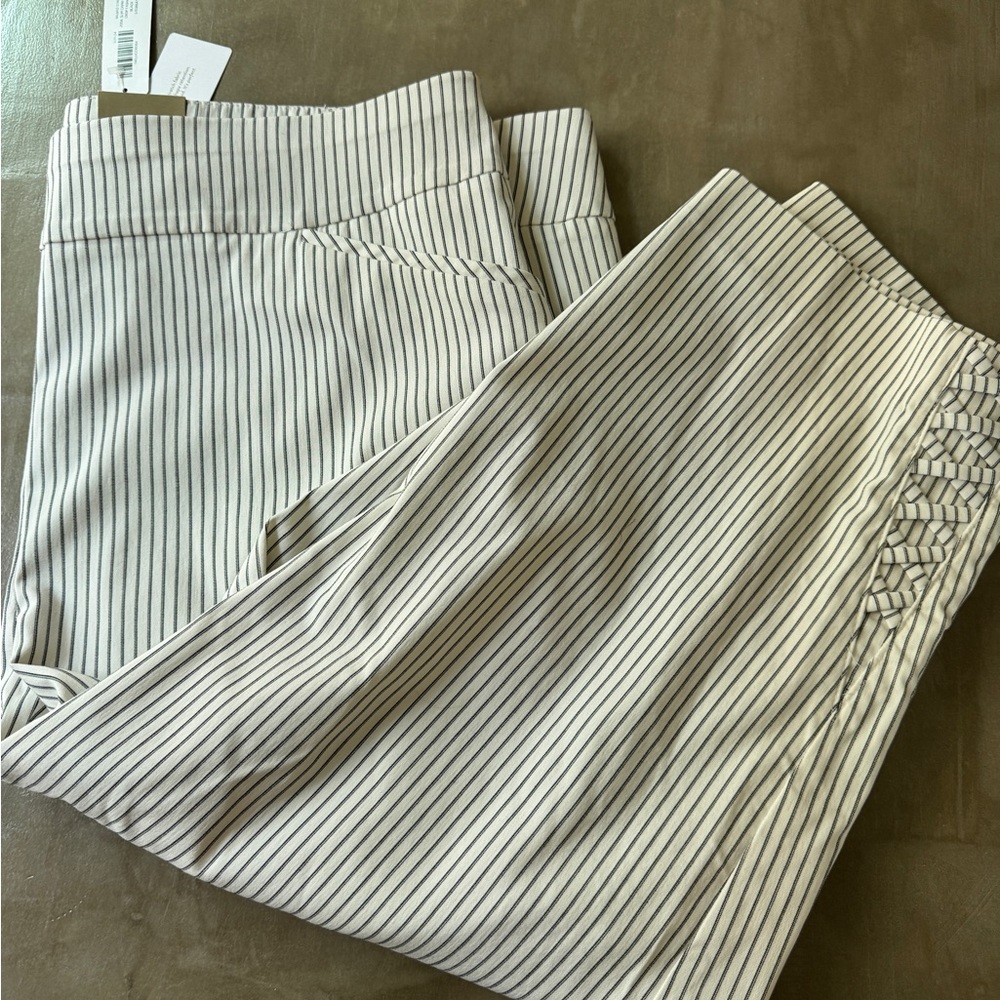 Chico's White Capri Pants with Black Pinstripes